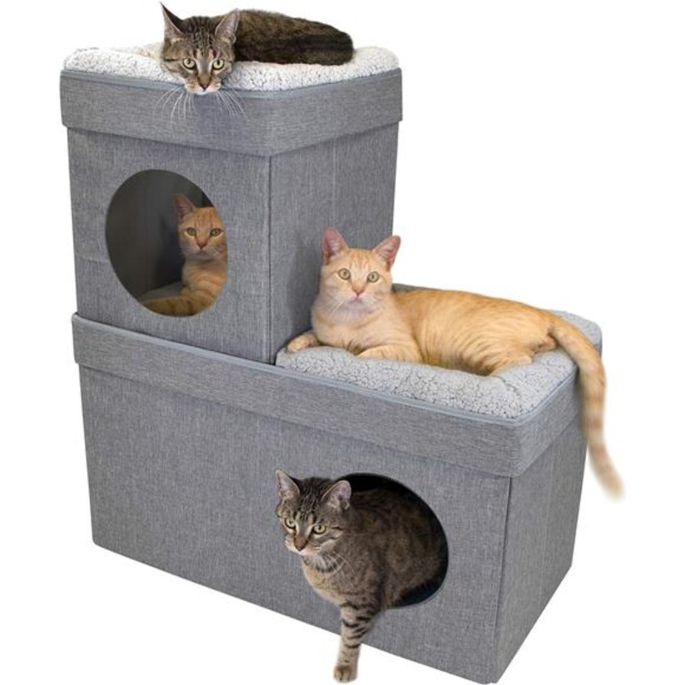 Kitty City Large Stackable Grey Condo, Cat Cube, Cat House, Pop Up Bed, Ottoman